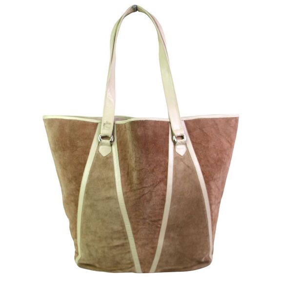 EXTRA LARGE VINTAGE BROWN BEIGE GENUINE LEATHER SUEDE SHOULDER BAG PURSE TOTE - Picture 1 of 10